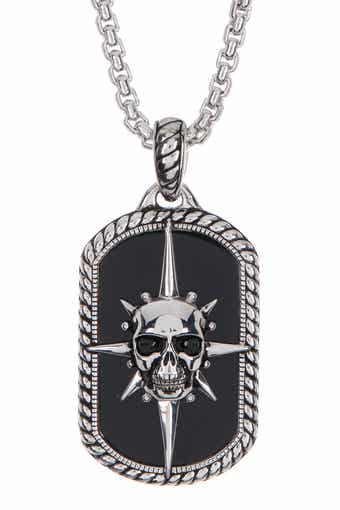 Sterling Silver Onyx Skull Compass Necklace