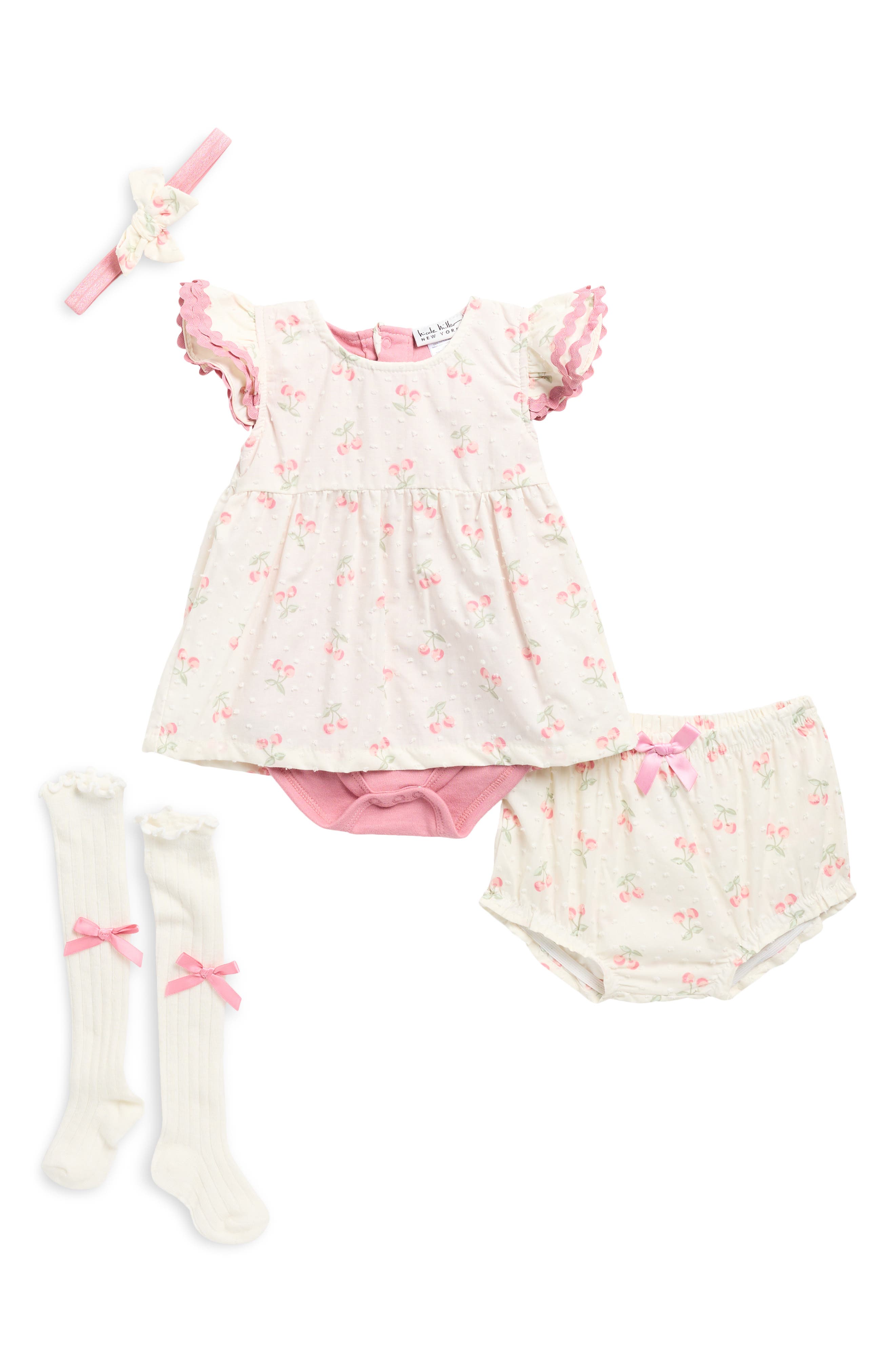 Nicole Miller Gingham Dress, Bloomers, Socks & Headband Set