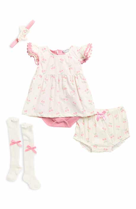 Nicole Miller Gingham Dress, Bloomers, Socks & Headband Set