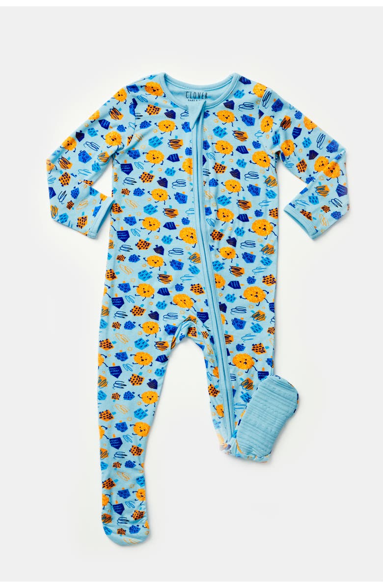 Clover Baby & Kids Soft & Stretchy Zipper Footie - Hanukkah Dreidels, Main, color, Dreidel, Dreidel, Dreidel