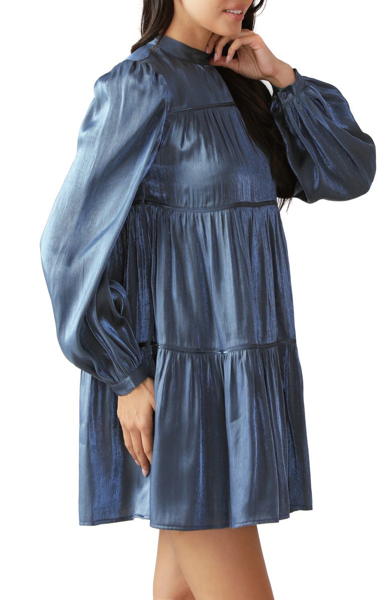 FLYING TOMATO Long Sleeve Tiered Satin Minidress, Alternate, color, Blue