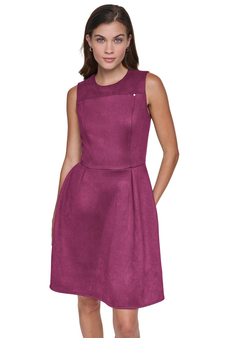 Sleeveless Faux Suede Sheath Dress, Alternate, color, BOYSENBERRY