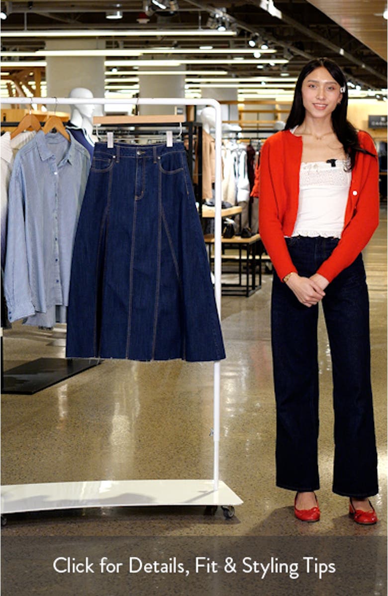 Raw Hem Denim A-Line Midi Skirt, sales video thumbnail