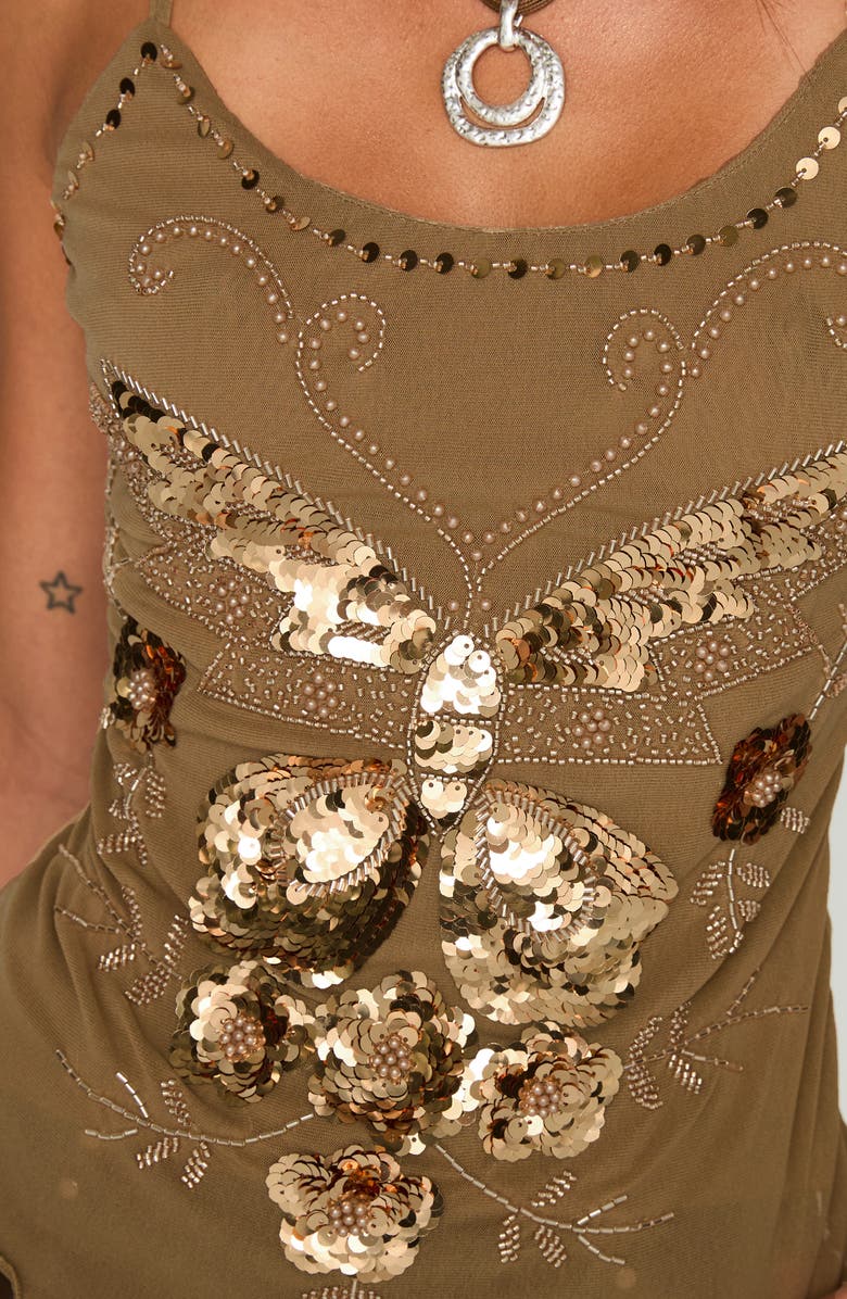 Princess Polly Start of Summer Sequin Camisole, Alternate, color, Brown