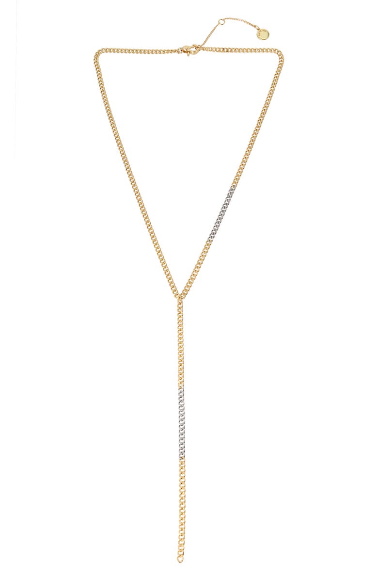 AllSaints Two-Tone Curb Chain Y Necklace, Alternate, color,