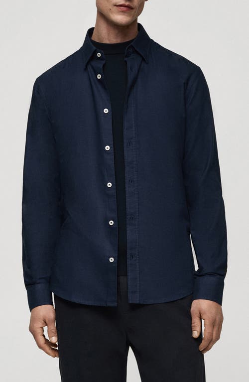 Mango Regular Fit Cotton Oxford Button-up Shirt In Dark Navy