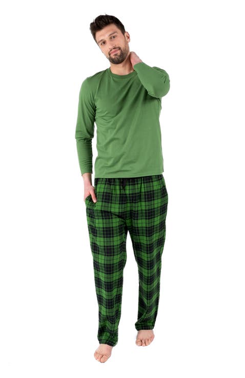 Men's Cotton Top & Flannel Pants Printed Holiday Pajama Set