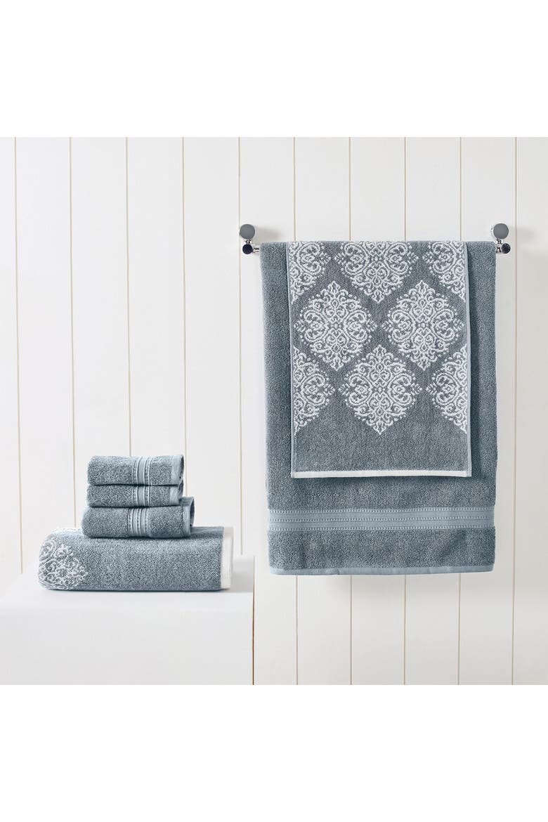 Gray Artesia Damask Reversible Yarn-Dyed Jacquard 6-Piece Towel Set, Alternate, color, BLUE