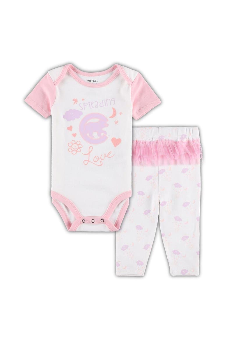 Newborn & Infant White/Pink Chicago Cubs Spreading Love Bodysuit & Tutu with Leggings Set, Main, color, White