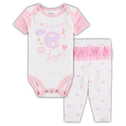 Newborn & Infant White/Pink Chicago Cubs Spreading Love Bodysuit & Tutu with Leggings Set