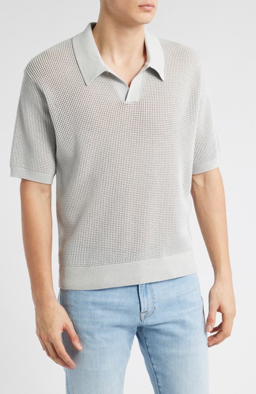 Frame Open Knit Polo Sweater In Grey Blue