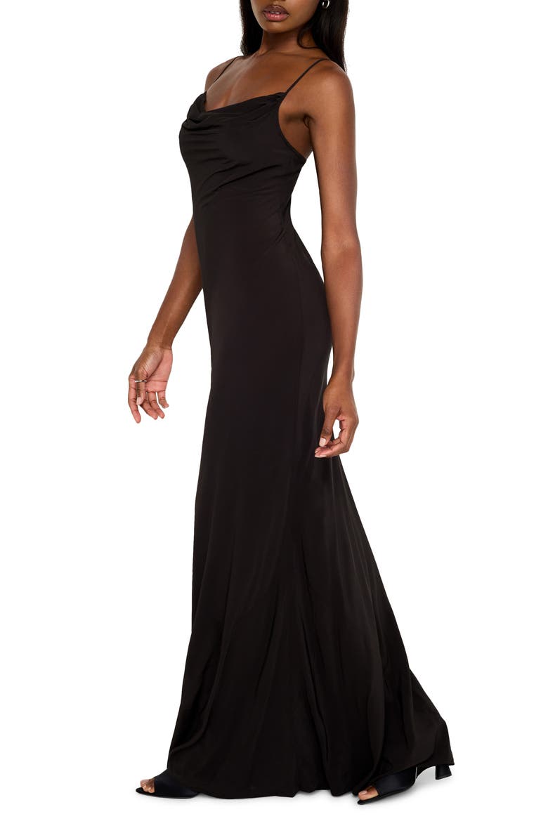Good American Cowl Neck Bias Cut Maxi Dress, Alternate, color, Black001