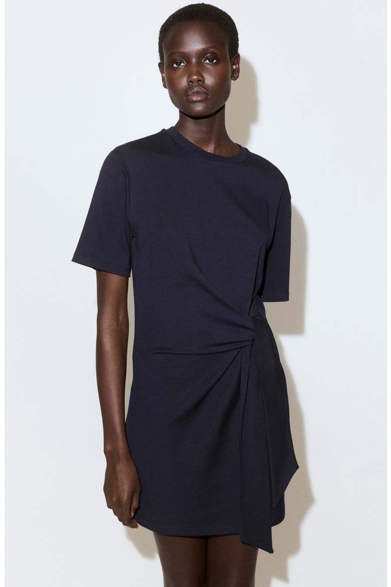 Side Tie Stretch Cotton T-Shirt Minidress, Alternate, color, NAVY