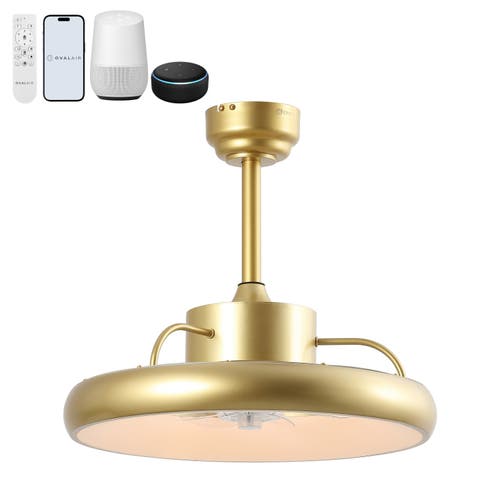 Oval Air Loren 20" Modern Contemporary 6-speed Metal Mobile-app/remote-controlled Dimmable Smart Int In Gold Painting
