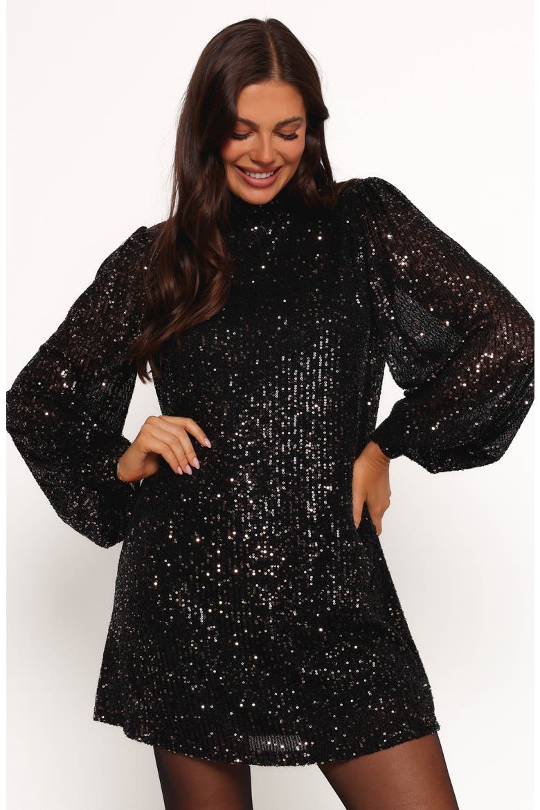 Springfield Sequin Long Sleeve Minidress, Alternate, color, BLACK/GOLD