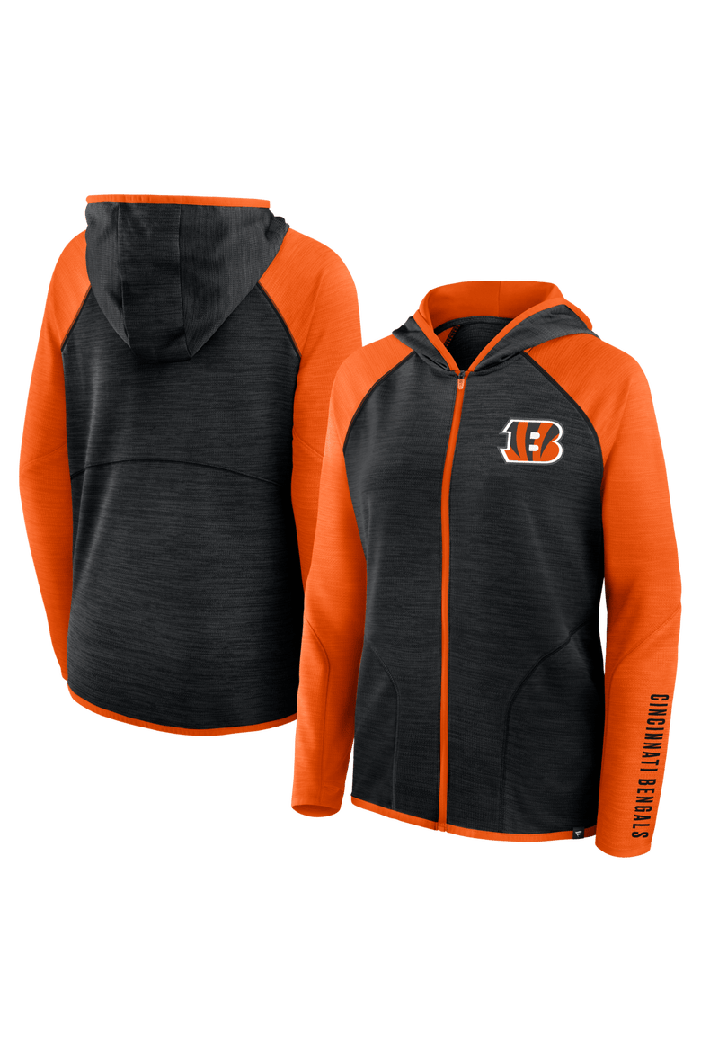 Women's Fanatics Black/Orange Cincinnati Bengals Redzone End Around Pass Raglan Full-Zip Hoodie, Main, color, Black