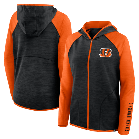 Women's Fanatics Black/Orange Cincinnati Bengals Redzone End Around Pass Raglan Full-Zip Hoodie