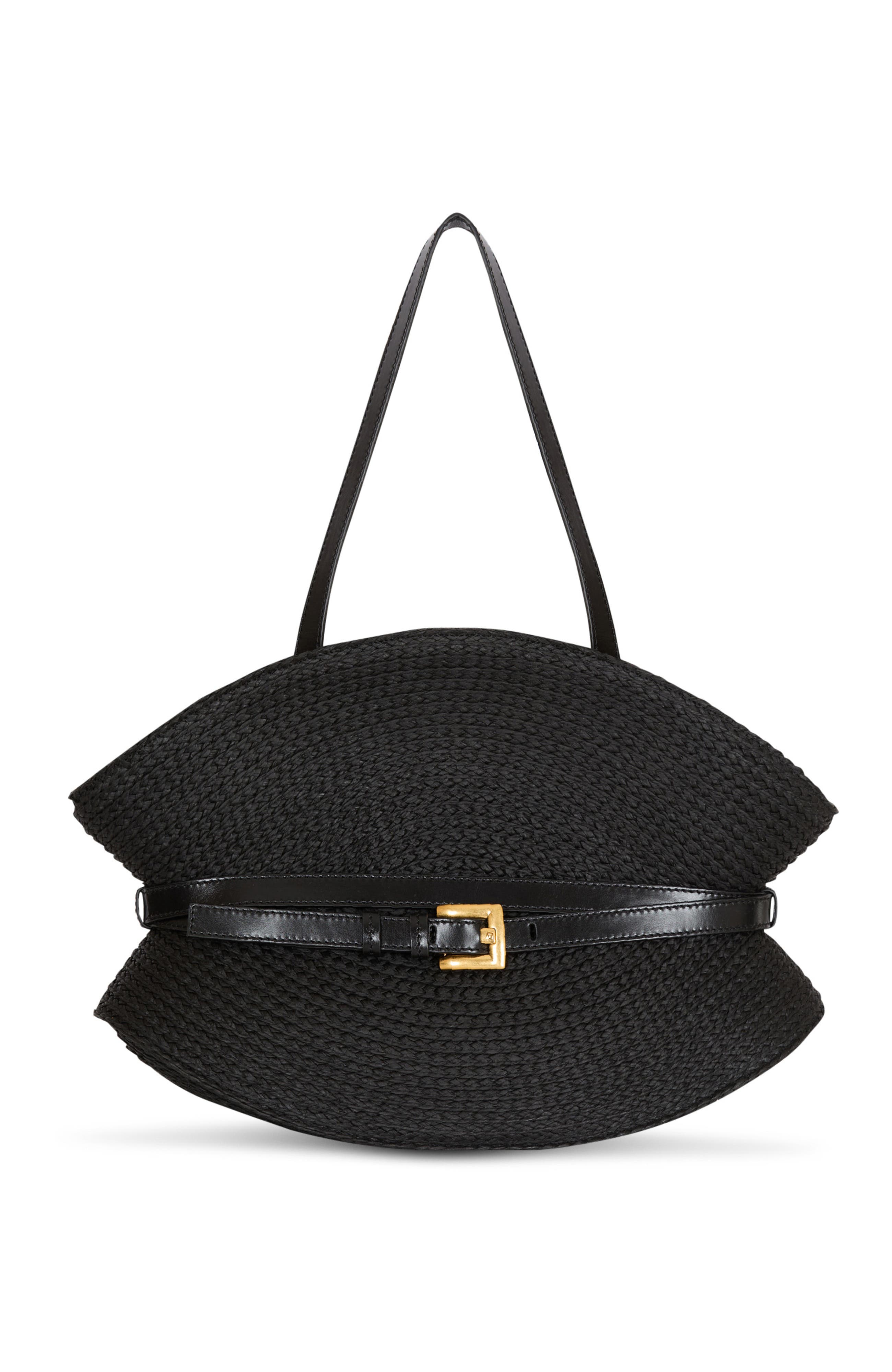 Balmain Shuffle Medium bag in calfskin leather and raffia, Main, color, Black