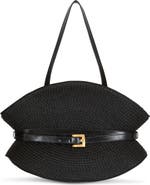 Balmain Shuffle Medium bag in calfskin leather and raffia