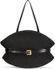 Balmain Shuffle Medium bag in calfskin leather and raffia