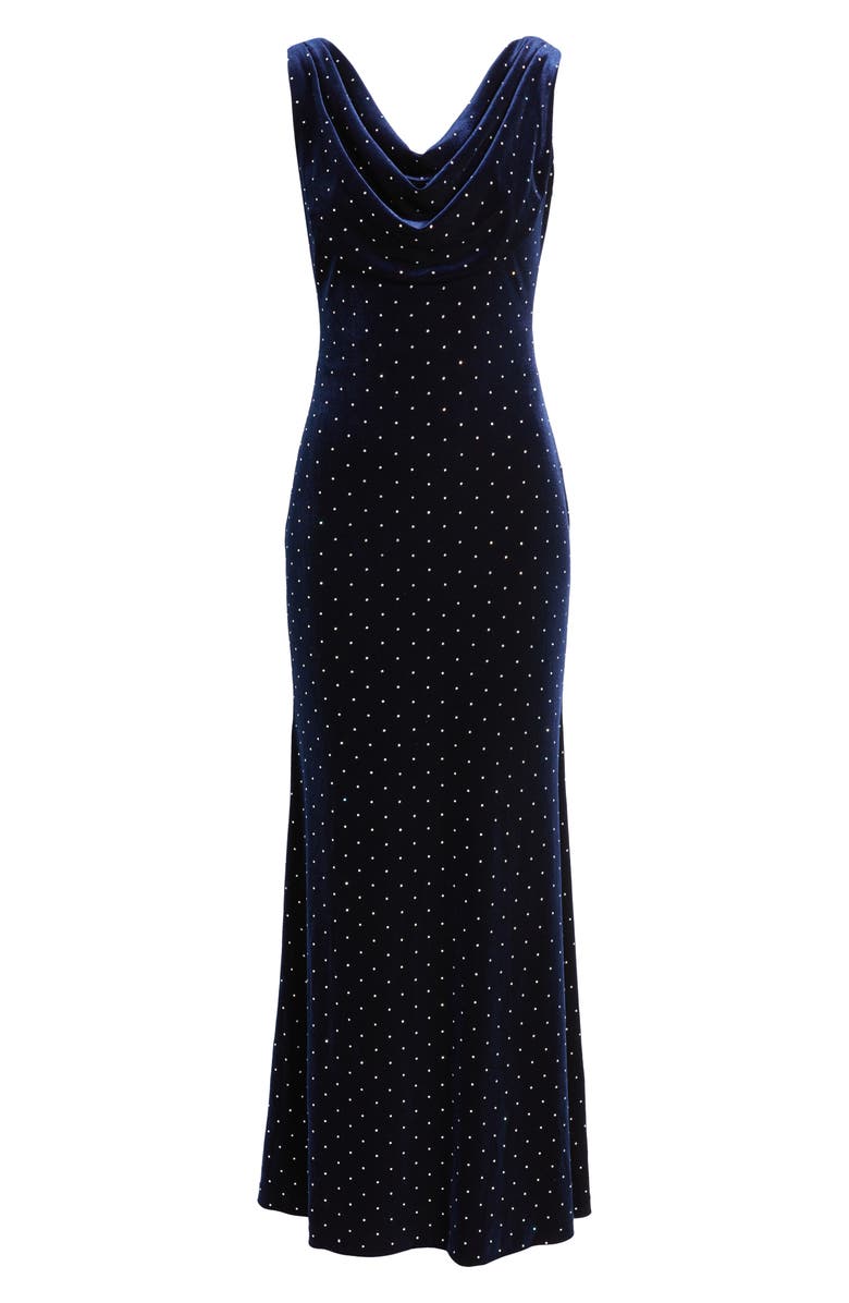 Eliza J Cowl Neck Sleeveless Velvet Gown, Alternate, color, Navy