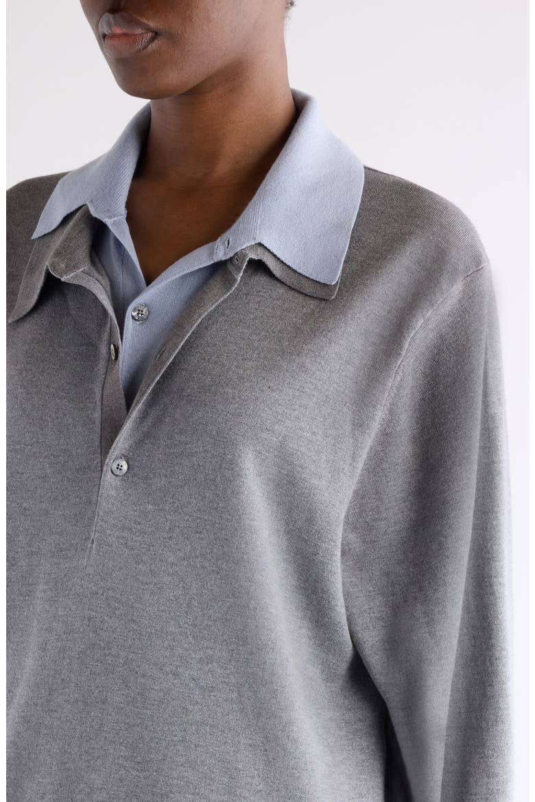Koyat Layered Silk, Wool & Cashmere Polo Sweater, Alternate, color, SKY BLUE/ LIGHT GREY MELANGE