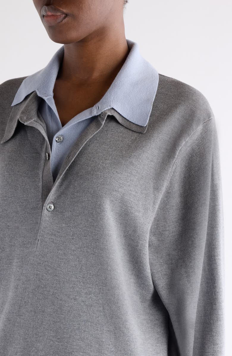 Acne Studios Koyat Layered Silk, Wool & Cashmere Polo Sweater, Alternate, color, Sky Blue/ Light Grey Melange