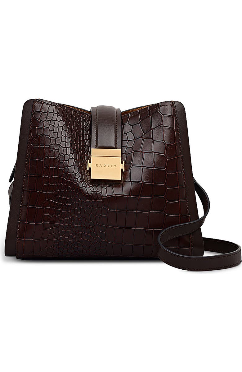 Radley Sloane Croc Embossed Leather Crossbody Bag, Main, color, Dark Oak