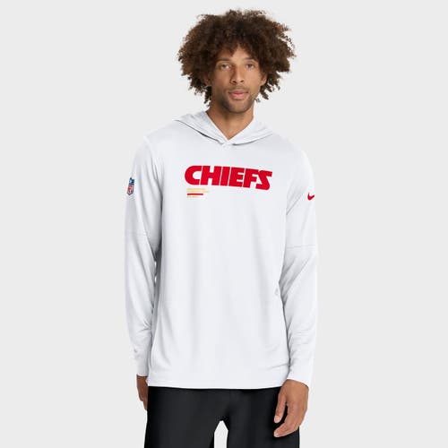 Nike White Kansas City Chiefs Sideline Pure Fury Performance Long Sleeve Hoodie T-shirt In White