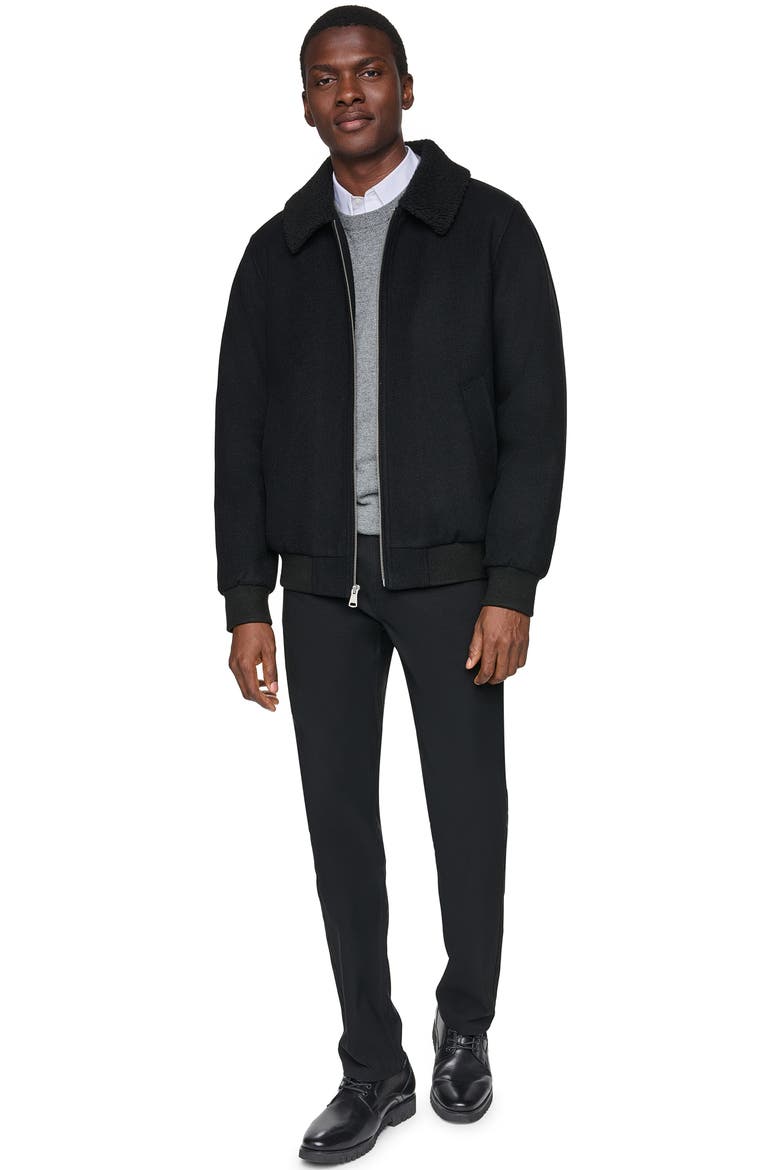 Wool Blend Bomber Jacket with Faux Shearling Collar, Alternate, color, BLACK
