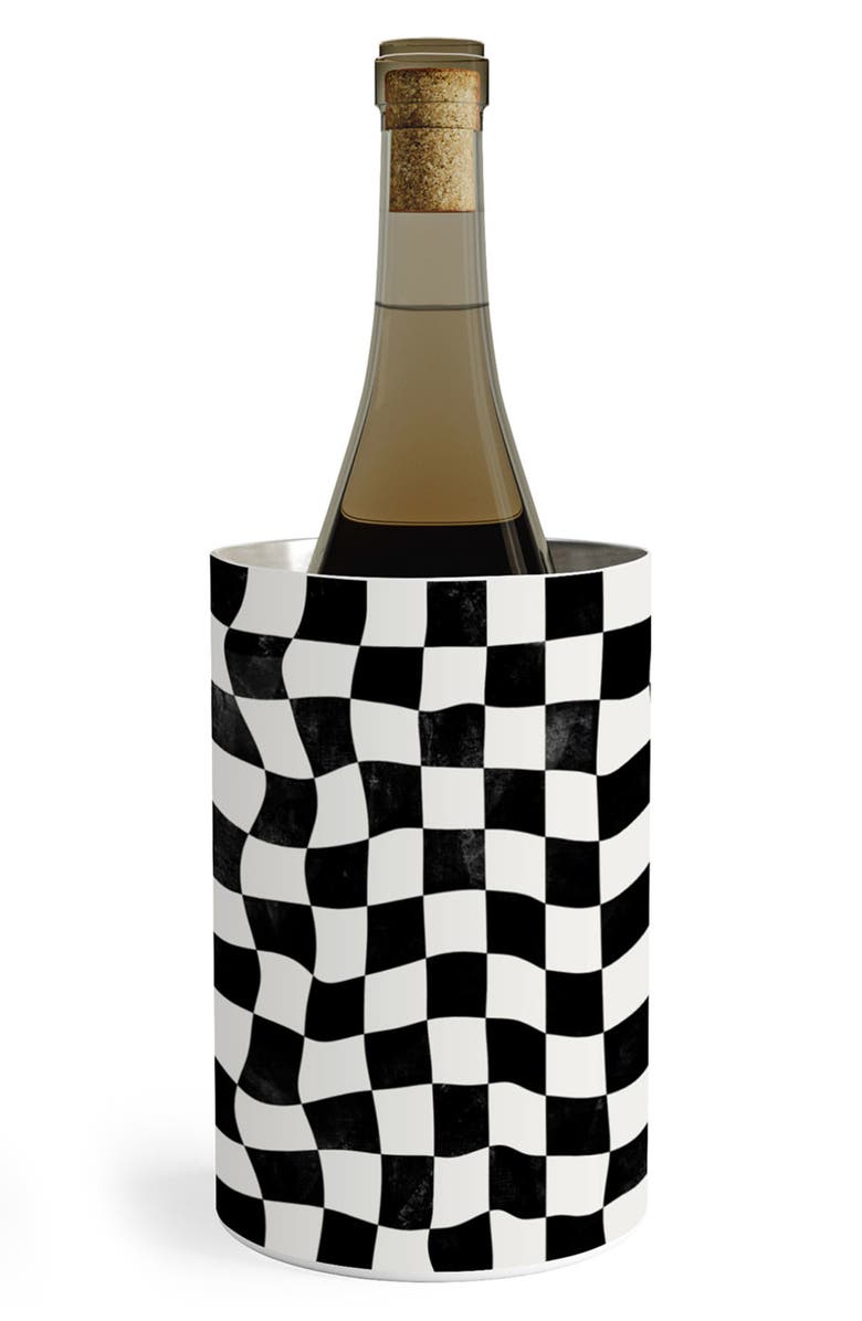 Deny Designs Warped Checkerboard Wine & Champagne Chiller, Main, color, Black-White