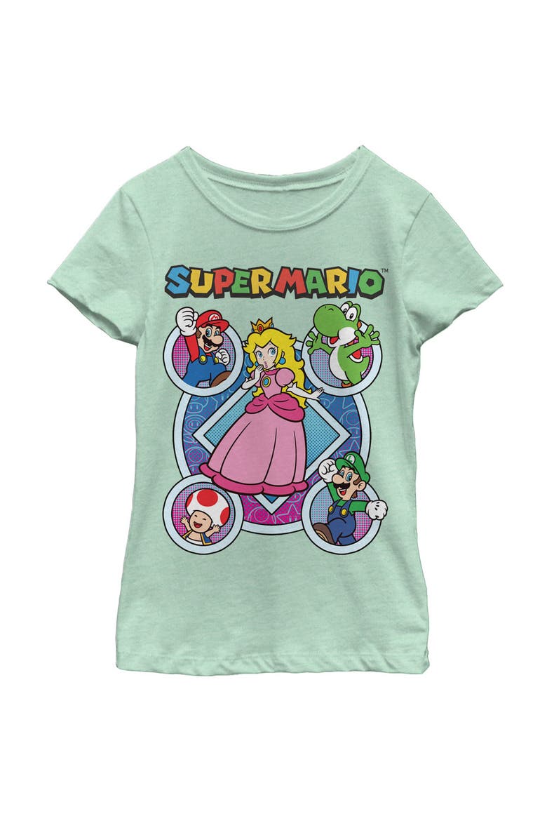 Girls' Super Mario Princess Peach Friends Graphic Tee, Main, color, Mint
