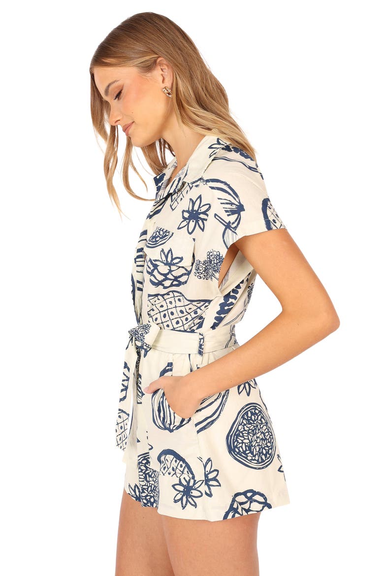 Georgina Cotton & Linen Romper, Alternate, color, NAVY
