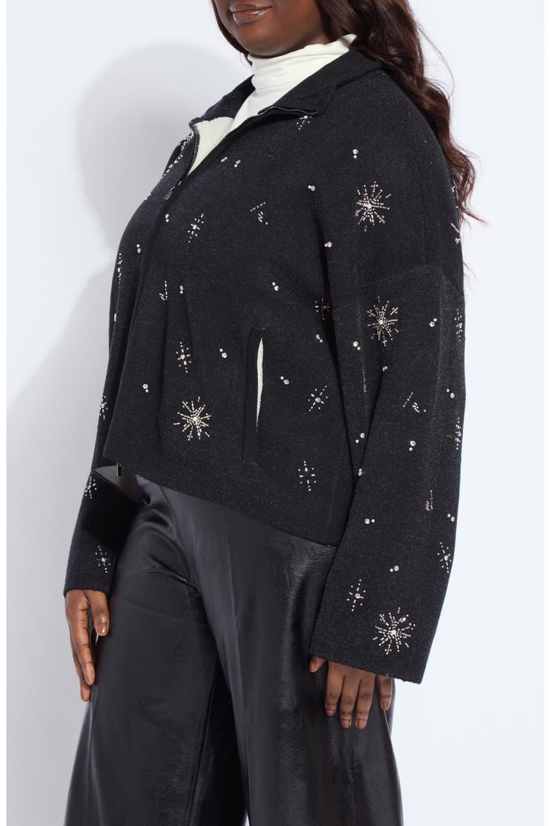 Scottie Crystal & Faux Pearl Embellished Knit Jacket, Alternate, color, CHARCOAL/ LIGHT PEWTER