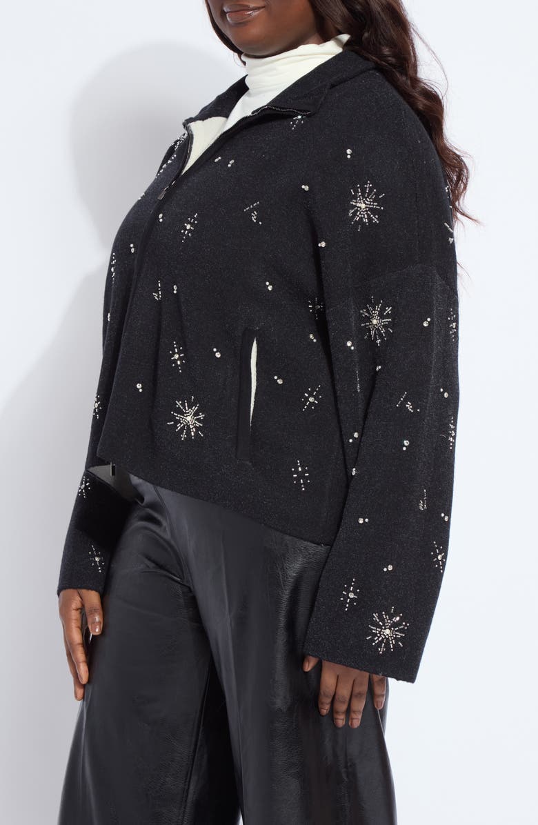 Lysse Scottie Crystal & Faux Pearl Embellished Knit Jacket, Alternate, color, Charcoal/ Light Pewter