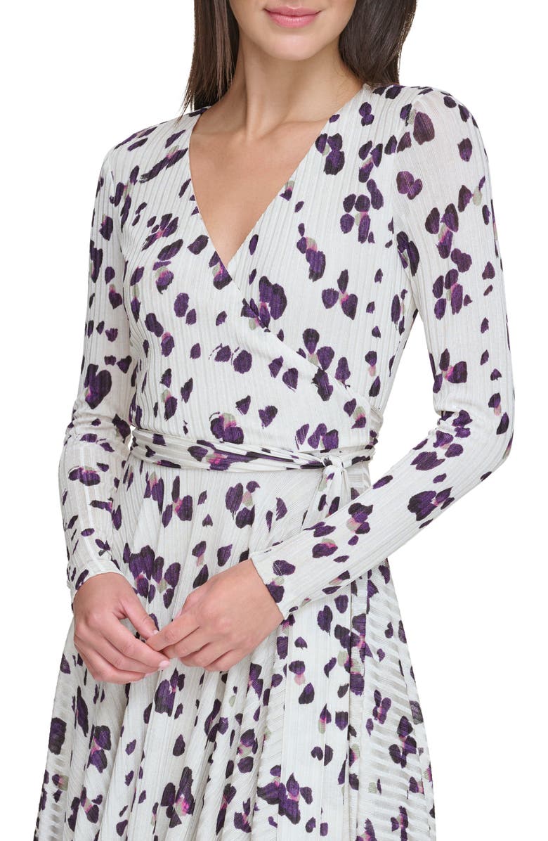 DKNY Print Long Sleeve Faux Wrap Midi Dress, Alternate, color, 