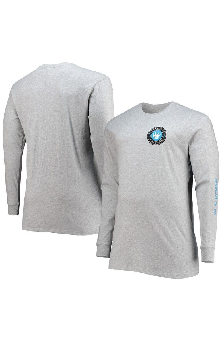PROFILE Men's Heathered Gray Charlotte FC Big & Tall Combo Long Sleeve T-Shirt, Main, color, Heather Gray
