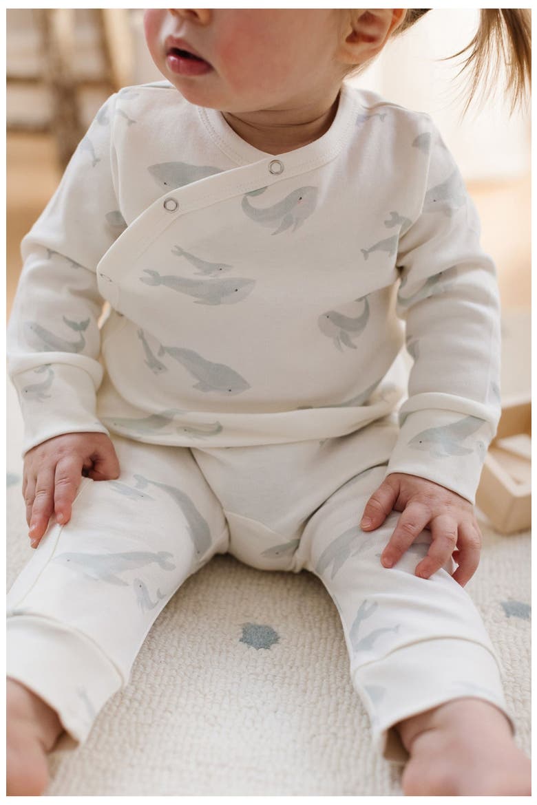 Follow Me Whale Print Organic Cotton Romper, Alternate, color, LIGHT BLUE