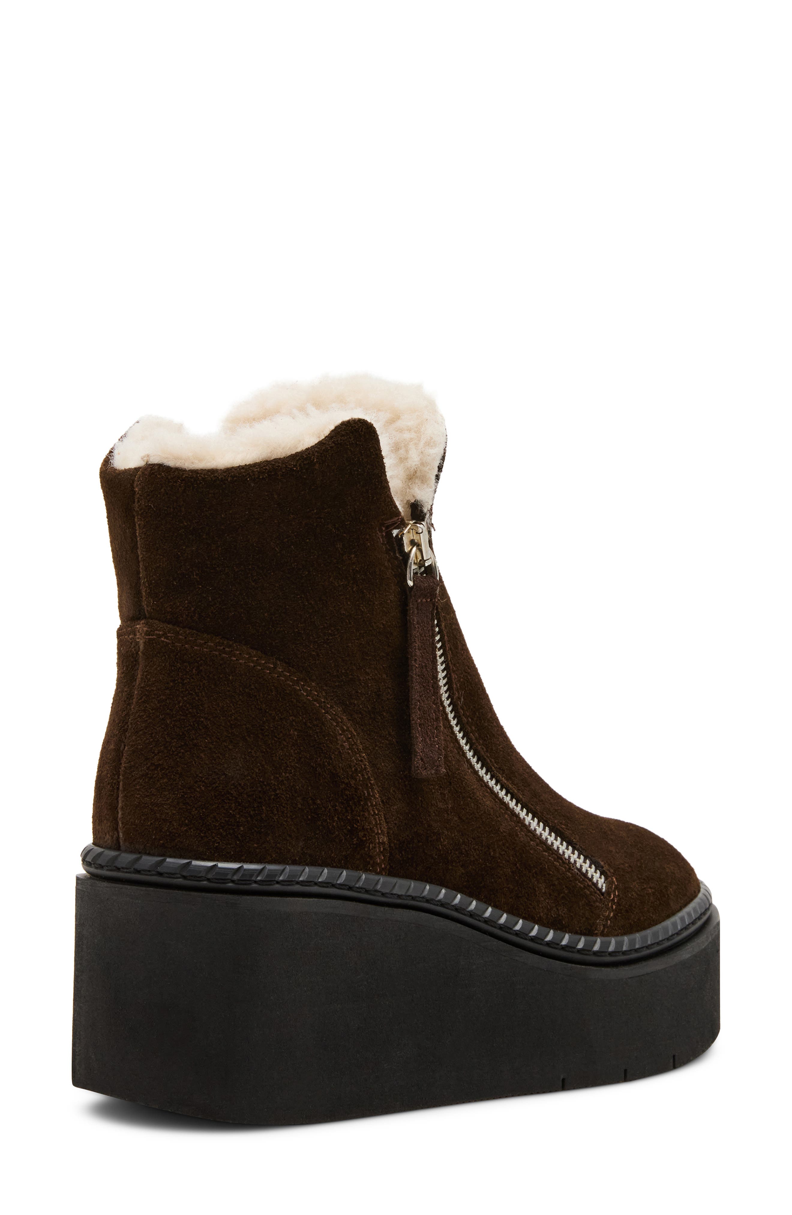 Steve Madden Drift Platform Genuine Shearling Lined Wedge Bootie, Alternate, color, Brown Suede