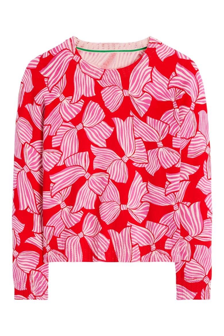 Emilia Bow Print Crewneck Sweater, Alternate, color, POPPY RED BOW SCATTER