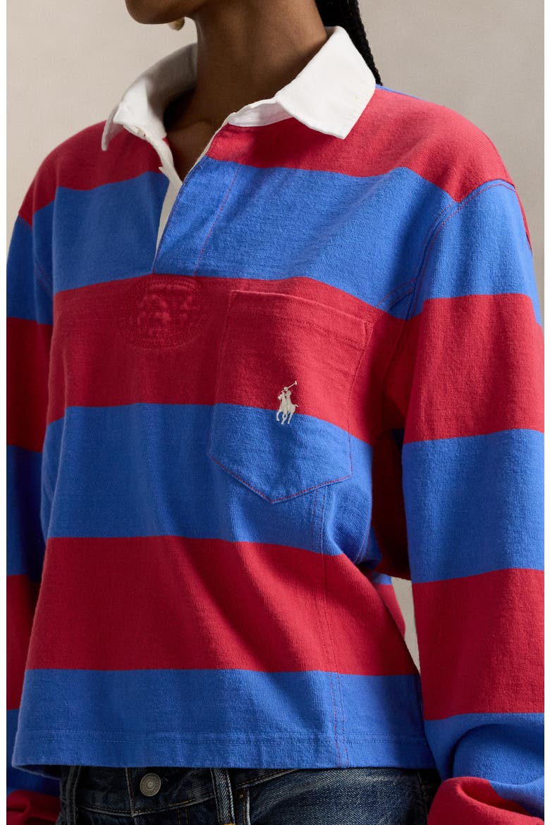 Stripe Jersey Rugby Shirt, Alternate, color, SUNSET RED/ GREENWICH BLUE