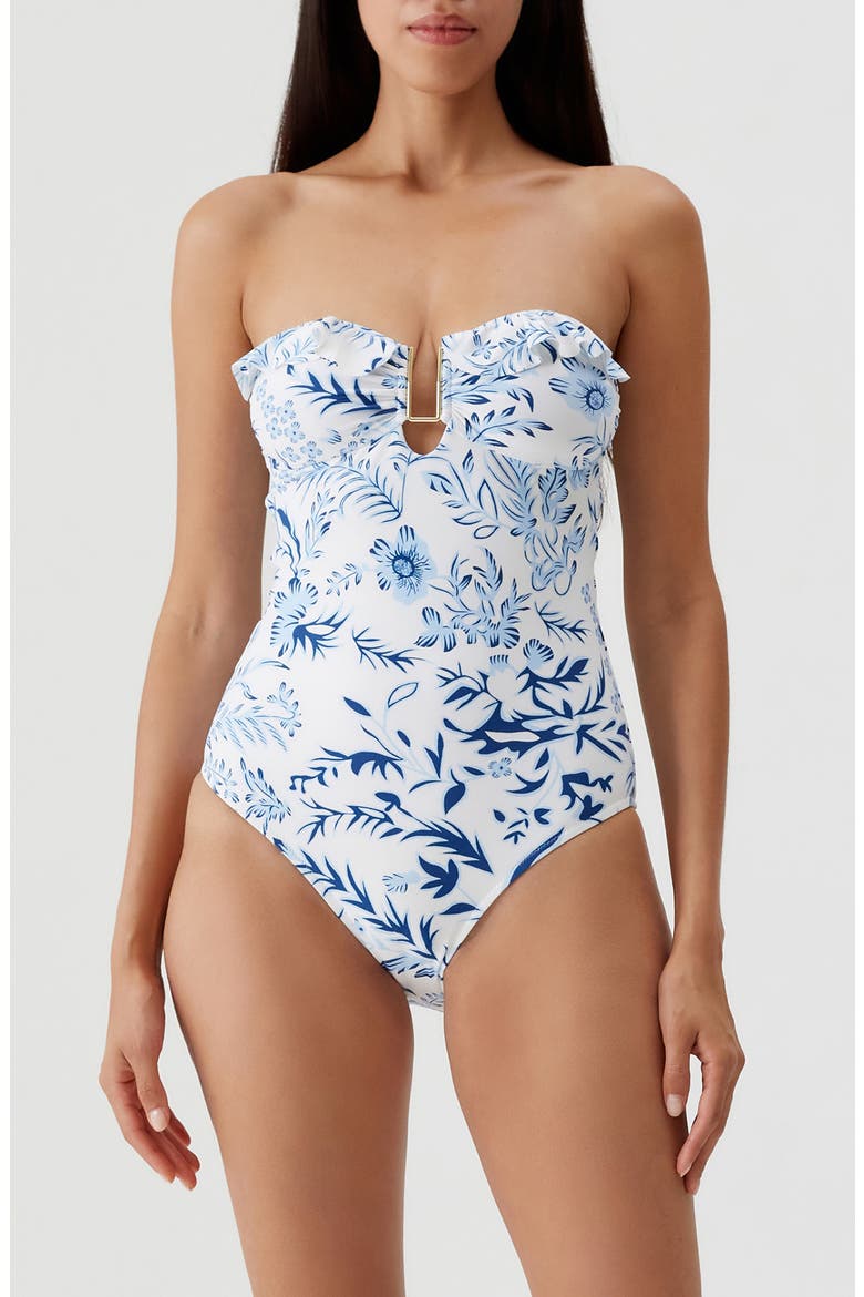 Corfu Ruffle Bandeau One-Piece Swimsuit, Main, color, JARDIN