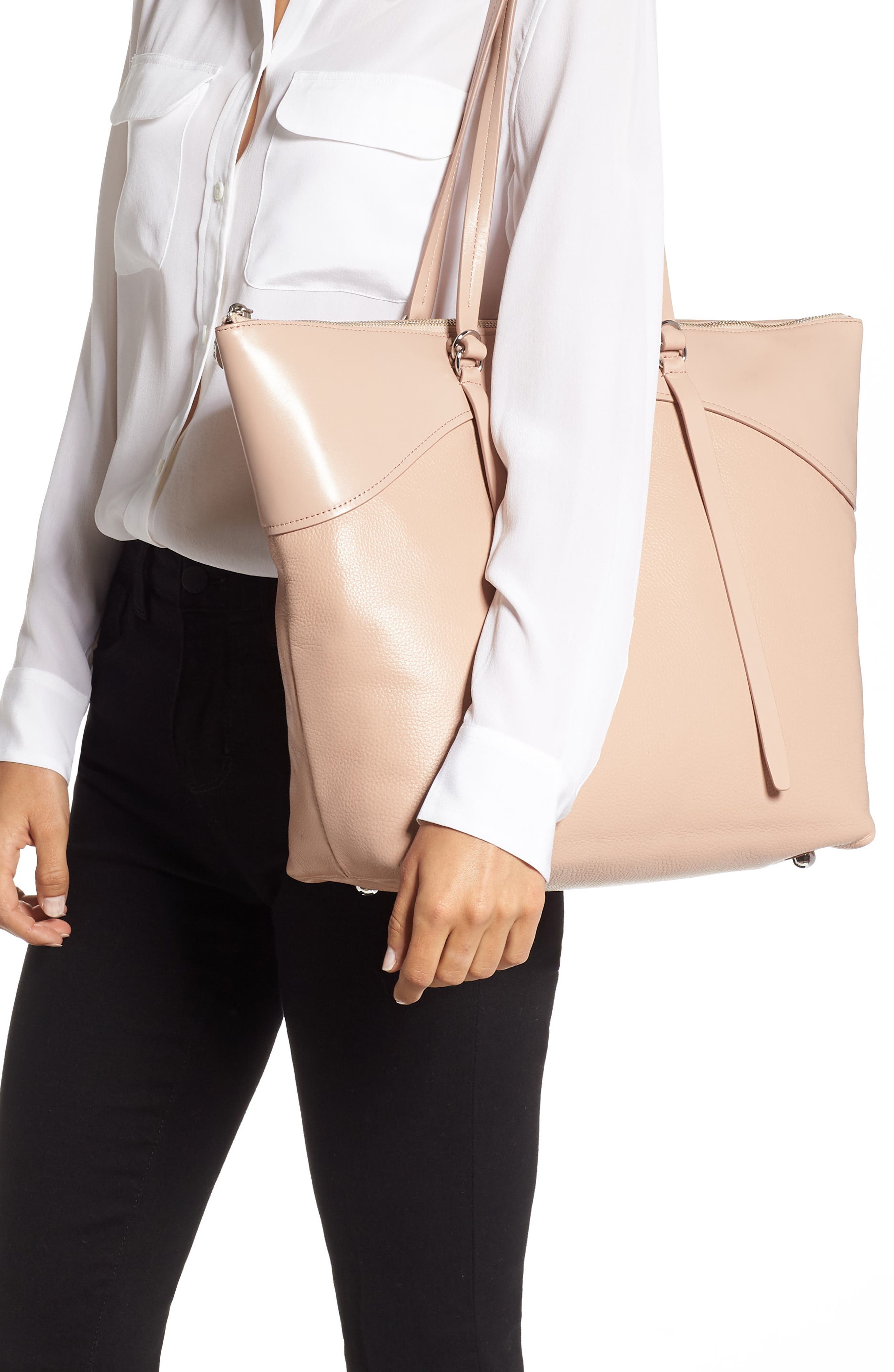 Signature Leather Tote, Alternate, color, DOE