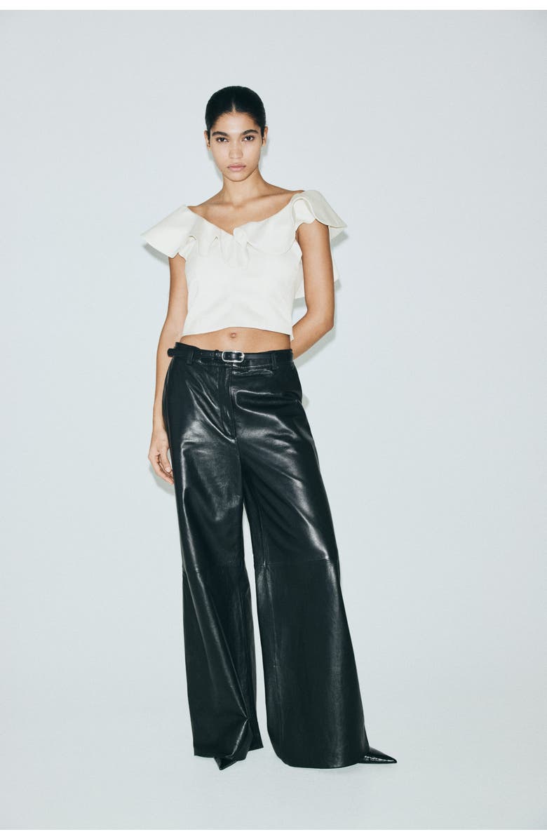 H&M Flounce-trimmed V-neck Top, Alternate, color, White