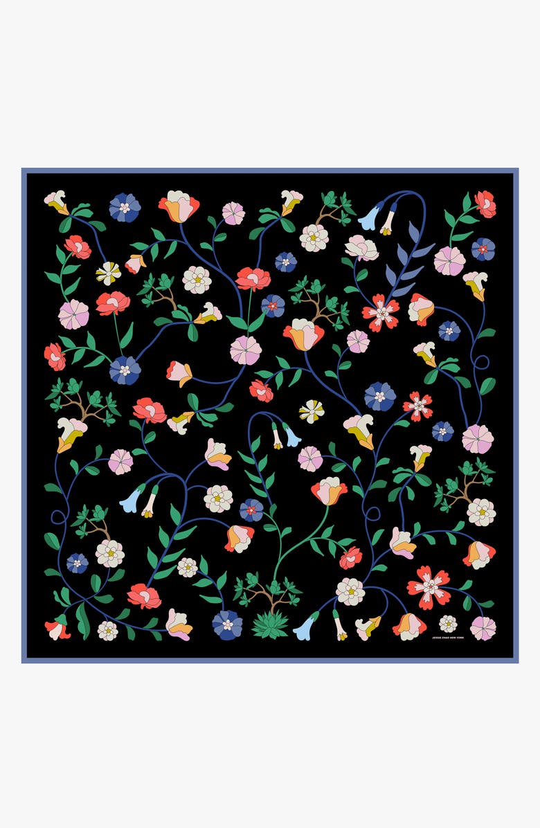 Jessie Zhao New York Blooming Night Double Sided Silk Scarf, Main, color, Black