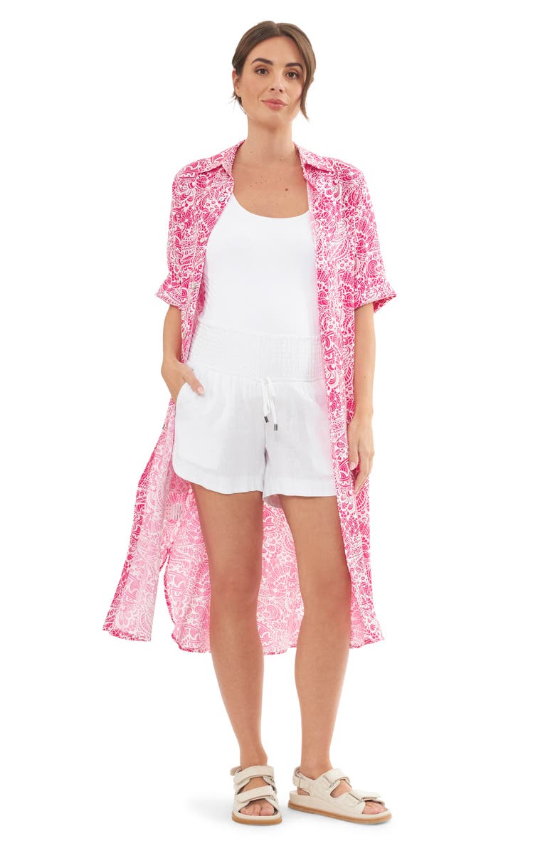 Ripe Maternity Indi Smocked Linen Blend Drawstring Maternity Shorts, Alternate, color, 