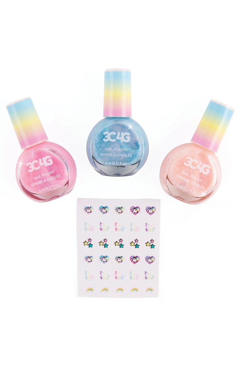 Three Cheers For Girls 3C4G Unicorn Shimmer Trio Nail Polish Set 3 Bottles W/ Nail Stickers, Alternate, color, Multicolored