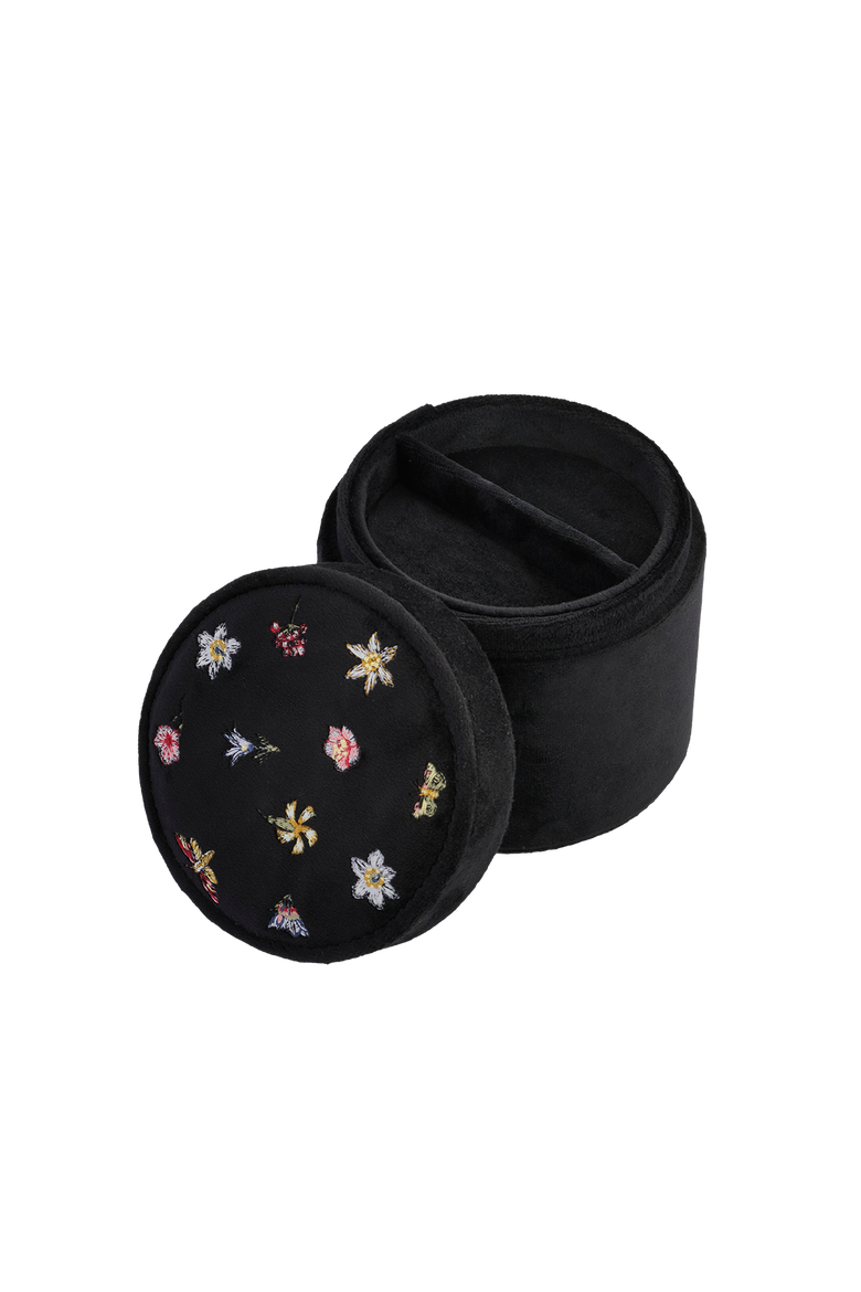 Floral Ditsy Embroidered Black Velvet Jewellery Box, Alternate, color, Black