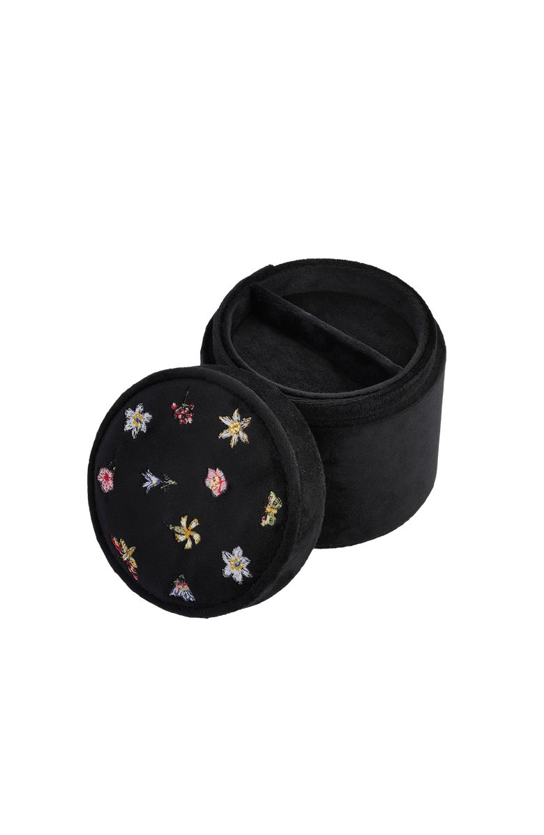 Fable England Floral Ditsy Embroidered Black Velvet Jewellery Box, Alternate, color, Black
