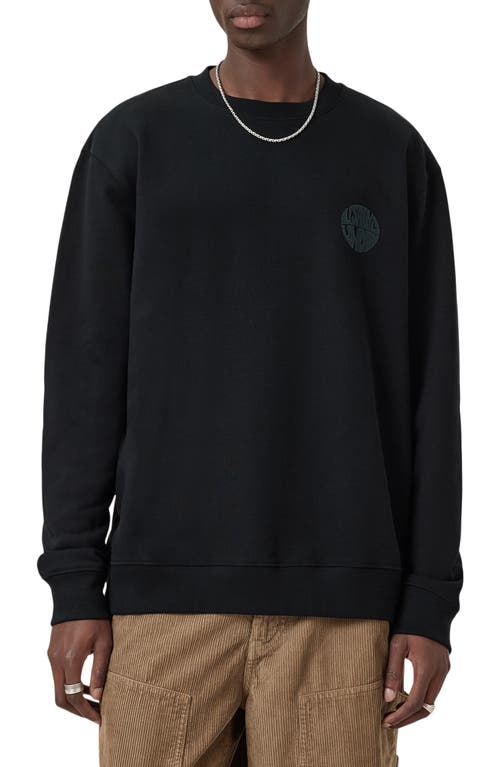 Allsaints Mens Jet Black Waved Crewneck Logo-print Cotton Sweatshirt Xs In Black